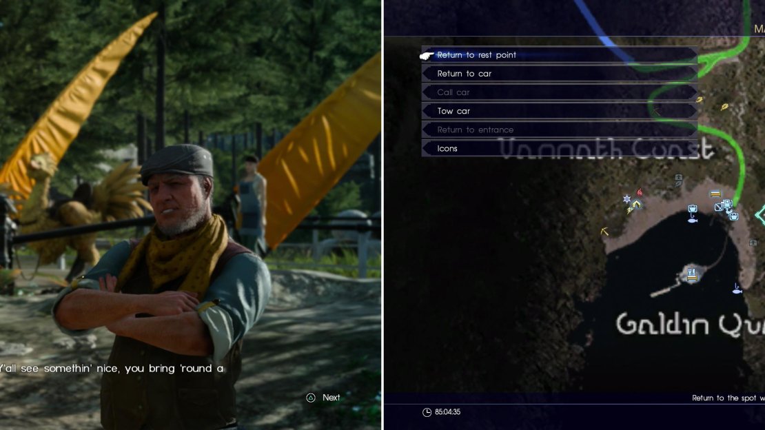 Wiz will ask you to find him some Aegir roots so he can spice up his menu (left). Some can be found just east of Galdin Quay, if you don’t mind a road trip (right).