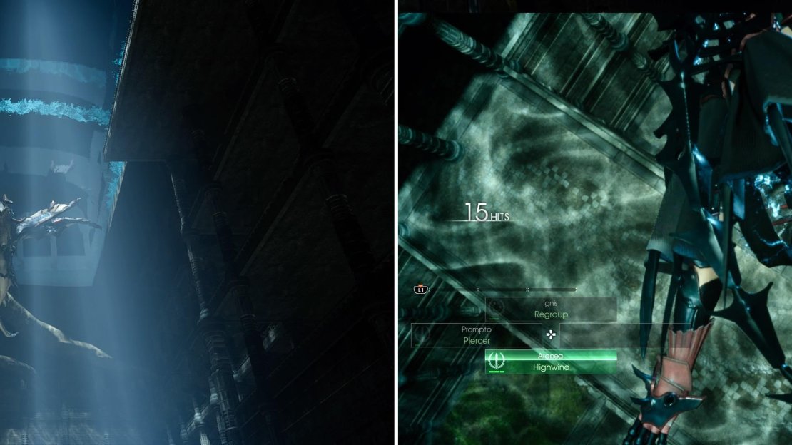 Quetzalcotl (left) uses strong, electric attacks but thankfully, Aranea’s Highwind Link attack (right) helps enormously.