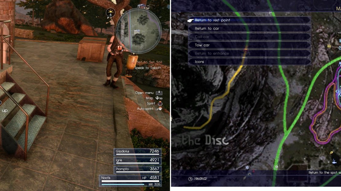 Search near the gold-domed towers amidst the Chocobo race tracks to find Mystery Map VII (left), at the area indicated on the map (right).