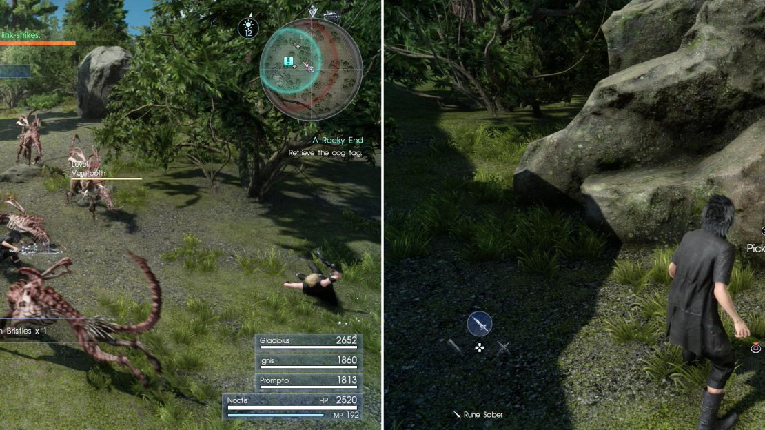 Fight through a pack of Voretooths (left) then grab the Scorched Dog Tag near the boulder (right).