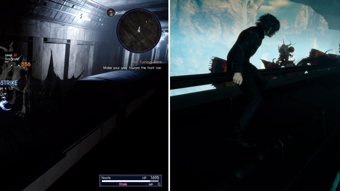 The Gargoyle (left) is a new enemy and has very fast attacks. The train slowly becomes overrun with daemons (right) so just try to hold on.