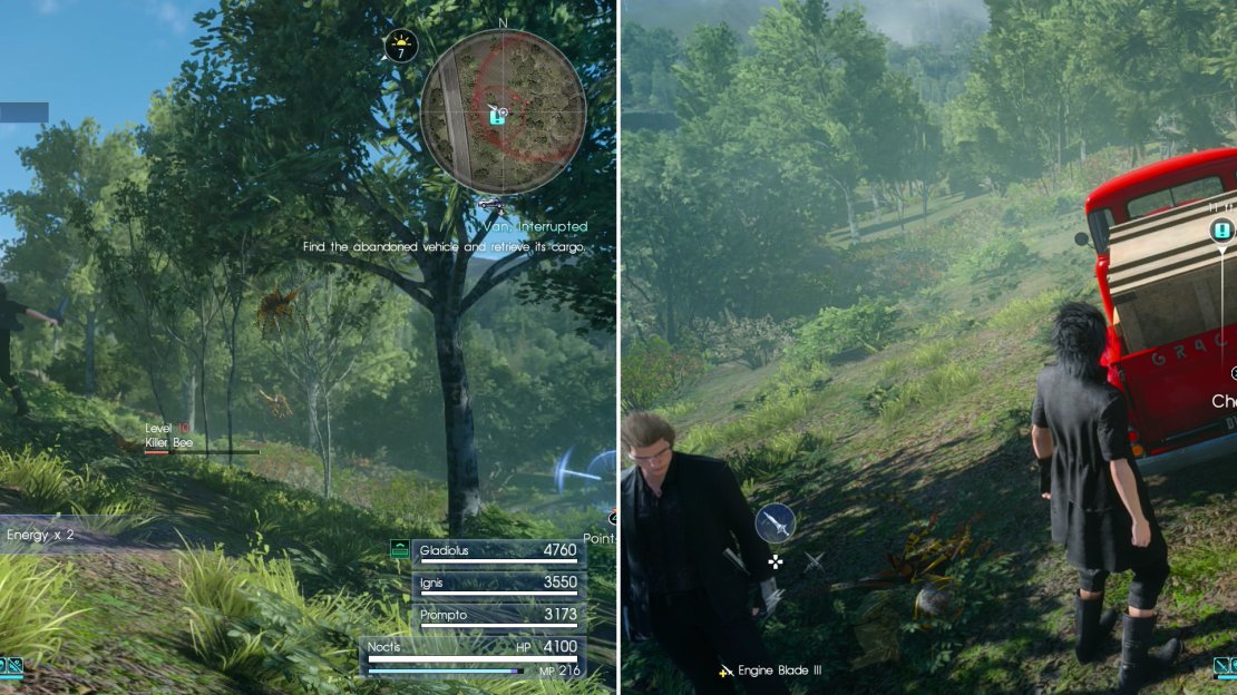Annoying insects now guard the van (left). Destroy them, then claim the van’s cargo (right).