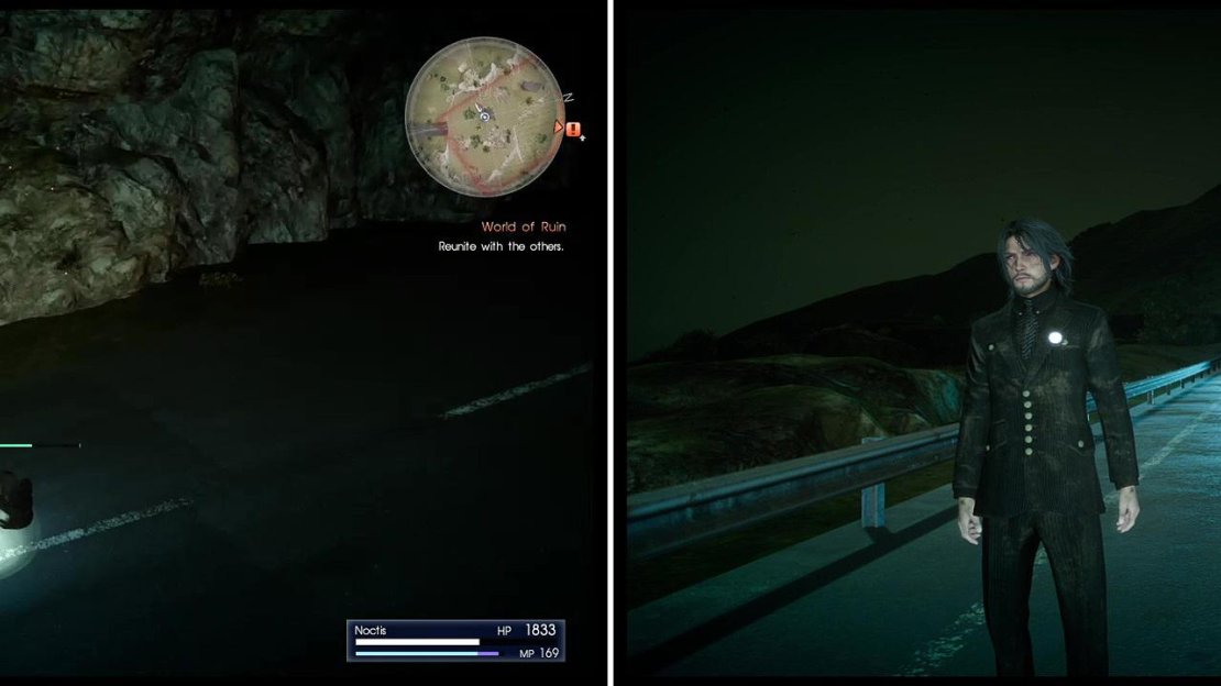 Avoid at all costs the daemons (left) on the way to the quest marker. When you reach the road, a truck will rescue you (right).
