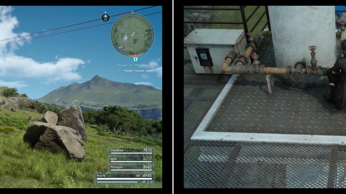 Find the pylons with railcars near them (left) then climb up and investigate the machinery to ensure it’s all in working order (right).