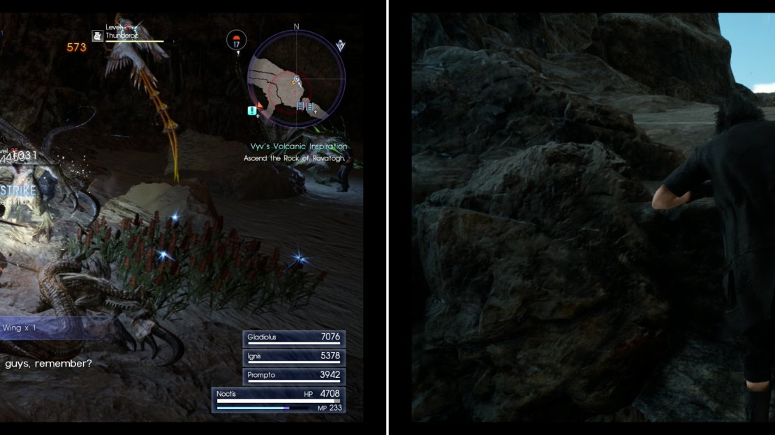 Kill Wyverns to harvest Wyvern Wings for Sania (left). To reach the summit of Ravatogh you’ll need to climb some sheer cliffs (right).