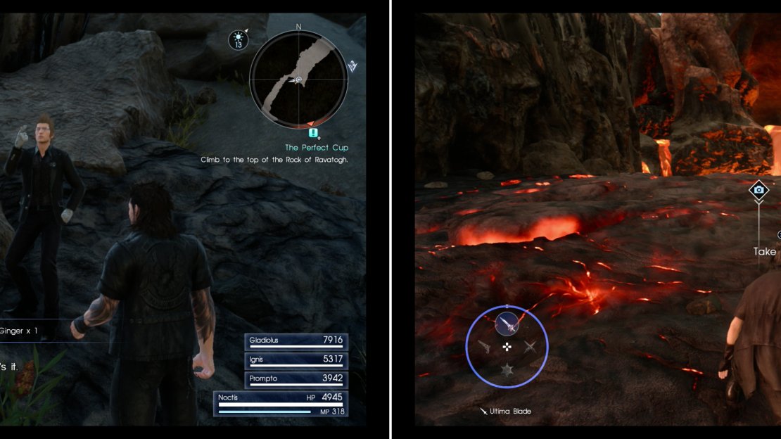 Grab some Kettier Ginger during your climb to teach Ignis a new recipe 9left). After braving a fiery slope you’ll be able to snap the photo Vyv wants (right).