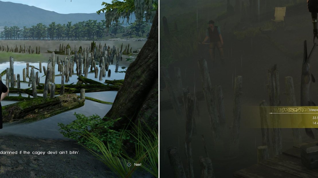 In The Vesperpool, Navyth is flustered by the antics of the native Vesper Gar (left). Show him how it’s done to impress him (right).