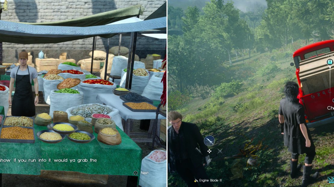 The owner of the Prissock Gerneral Store will tell you about various lost vans (left) which you’ll have to find and secure the area around to reclaim its cargo (right).