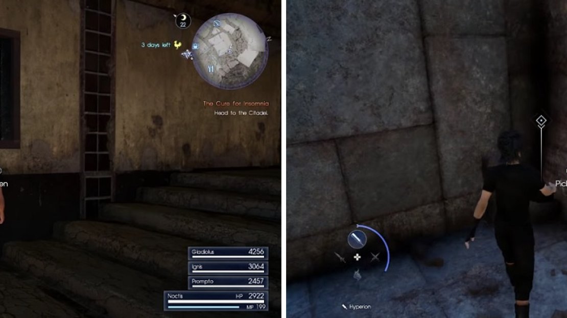 Start the Stealing the Past sidequest in Lestallum (left). You only need to pick up the Magitek Core to finish it (right).