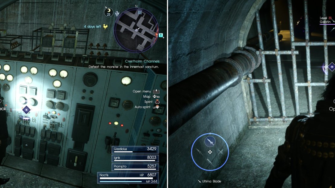 Find a console in one of the first channels you explore - you’ll need to activate all of these to reach the depths of Crestholm Channels (left). Some doors, however, must be opened other ways (right).