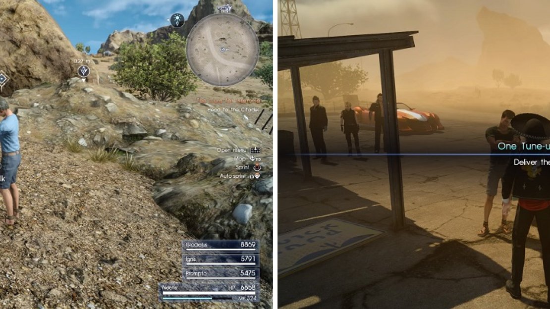 Find people with broken down cars (left) to have to deliver a repair kit to them (right).