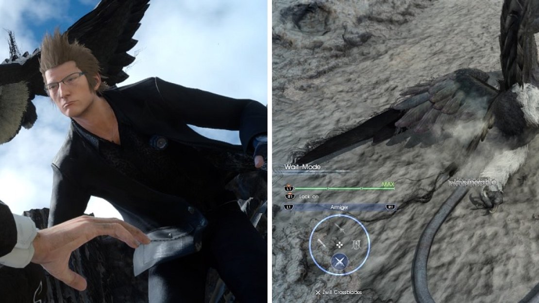 The long-awaited showdown with the Zu (left). It has a few spots that will make it lay down and become vulnerable (right).