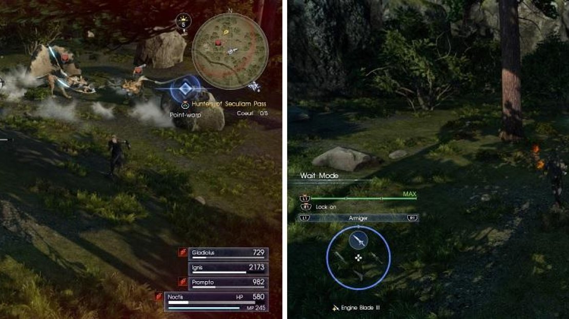 Fighting 5 Coeurls at once is very challenging (left). Avoid hitting a Coeurl when it is resting on the ground (right).