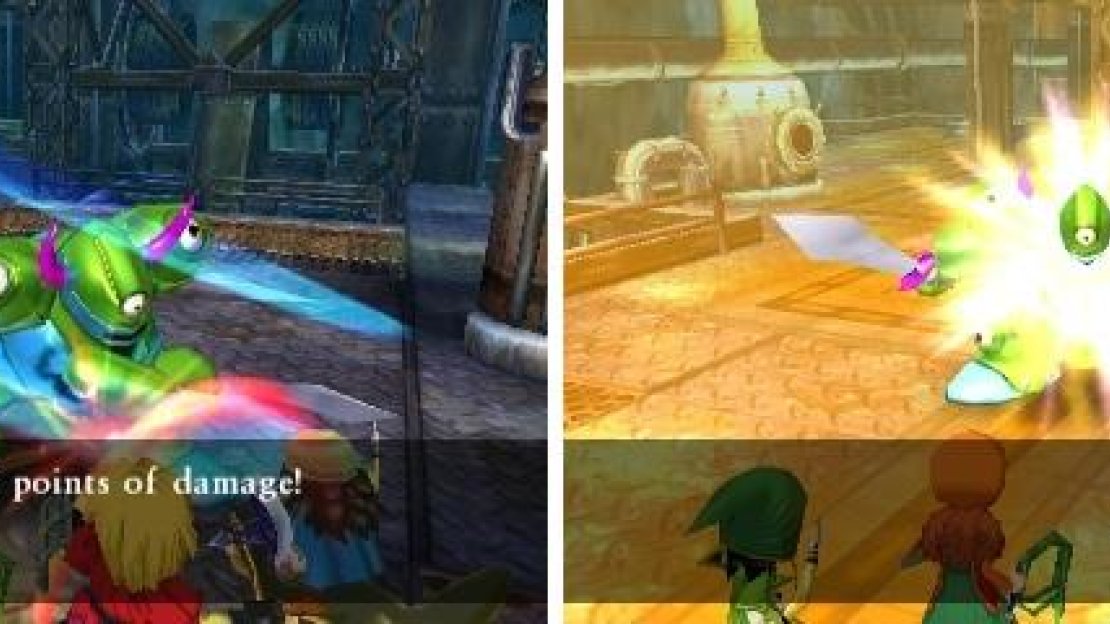 Slaughtomaton’s one attack inflicts massive damage (left). It can also blind characters by inflicting Dazzle (right).