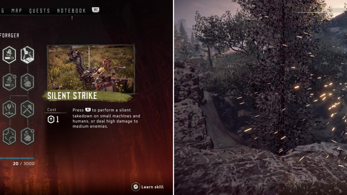 The Silent Strike is a great skill that’ll serve you well for the entire game (left). Smash the Training Dummies near Rost’s house (right).