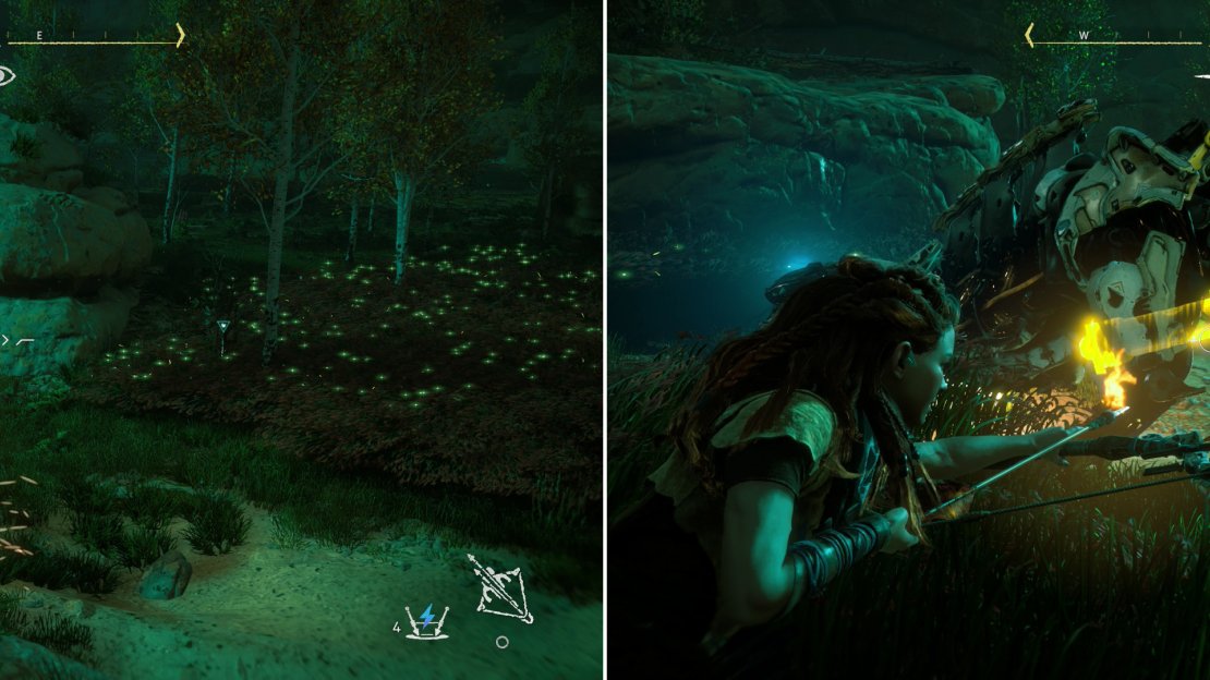 Use your Tripcaster to plant Shock Wires (left), then shoot the Sawtooth’s exposed Blaze Canister (right).