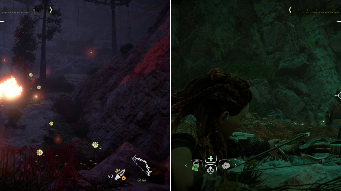Take advantage of Blaze barrels to eliminate foes (left), or take a somewhat more direct approach (right).
