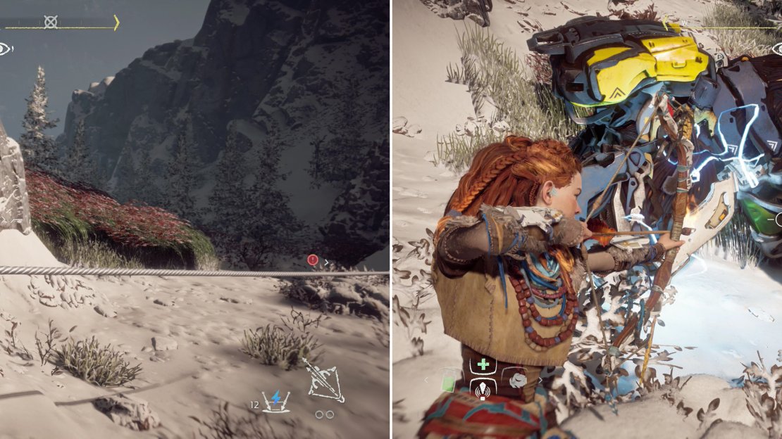 Use your trusty Tripcaster (left) to set up traps for the Sawtooth, and target its Blaze Canister when you’ve got a clear shot (right).