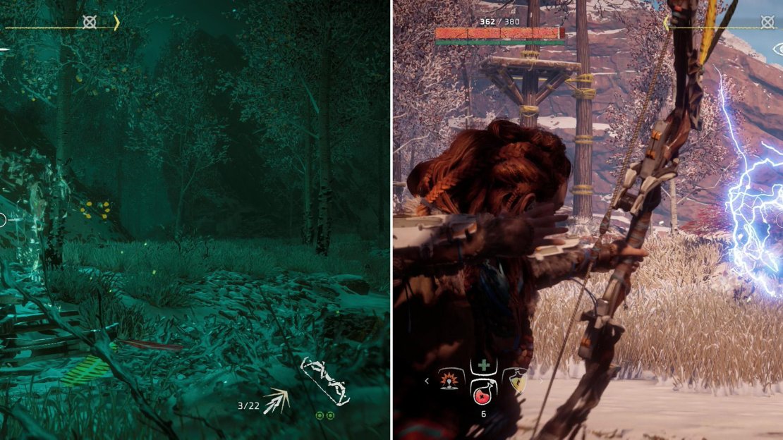 Before you can reacquire the stolen goods, a Stalker - a machine capable of stealth (left) will interfere. Like the Longleg, the Stalker is weak to Shock damage, too (right).