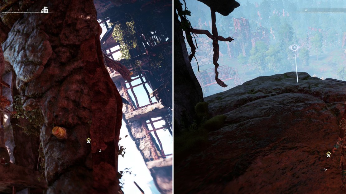 Use the hand holds on the interior of the tallest tower (left) to reach the Vantage - Denver Stadium (right).