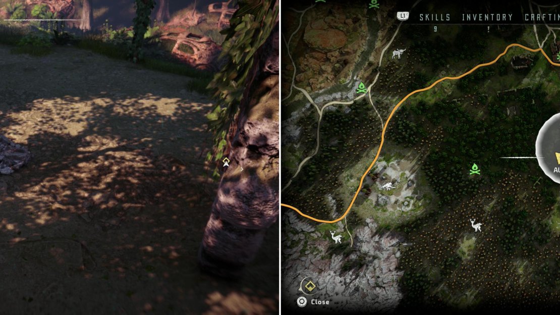 Kill the Corrupted Scrappers in the ruins and find Ancient Vessel - KZ in a pile of Ancient Debris (left) at the location indicated on the map (right).