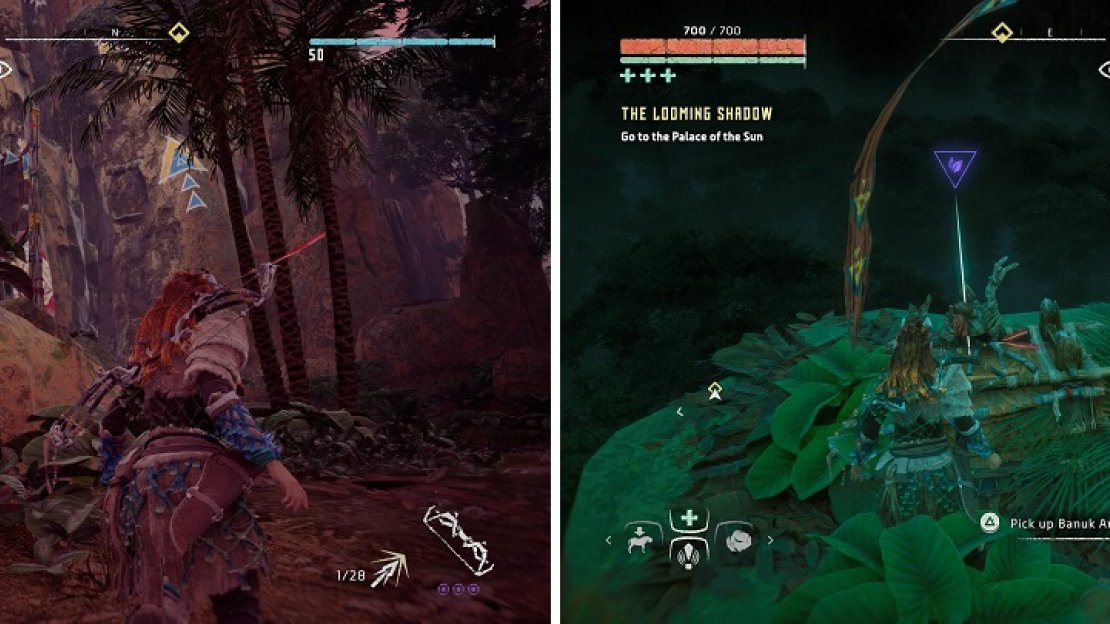 Keep a lookout for the Banuk paintings to find out where you need to start climbing (left) to reach the Banuk Figure (right).