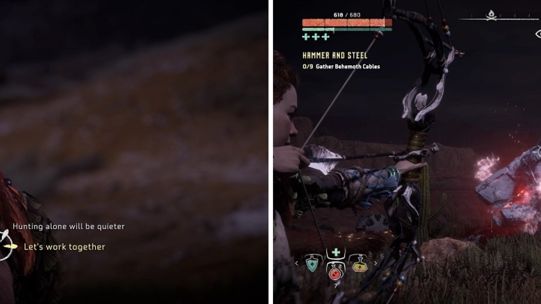 You probably want to bring the bickering duo along (left), as you will be facing a lot of enemies at once (right).