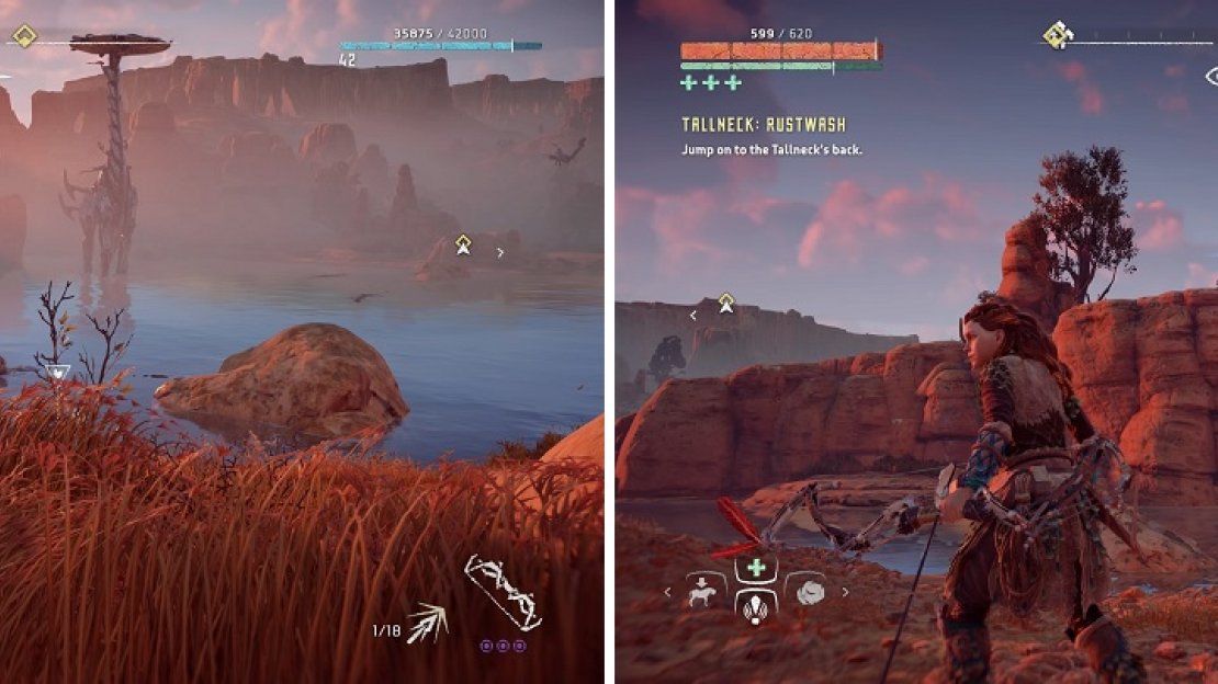 The Tallneck at Copper Deeps is guarded by a lot of machines, including Snapmaws (left) and Watchers (right).