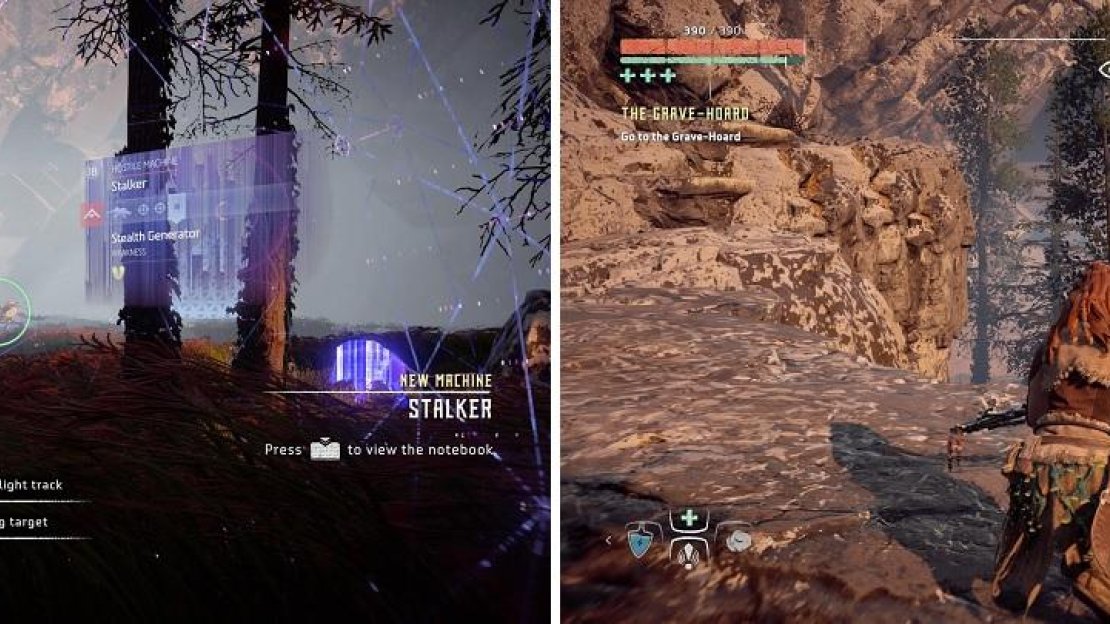 Be careful of the Stalkers guarding the outside of Cauldron Zeta (left). The cliff to the left of the main door hides the true entrance (right).