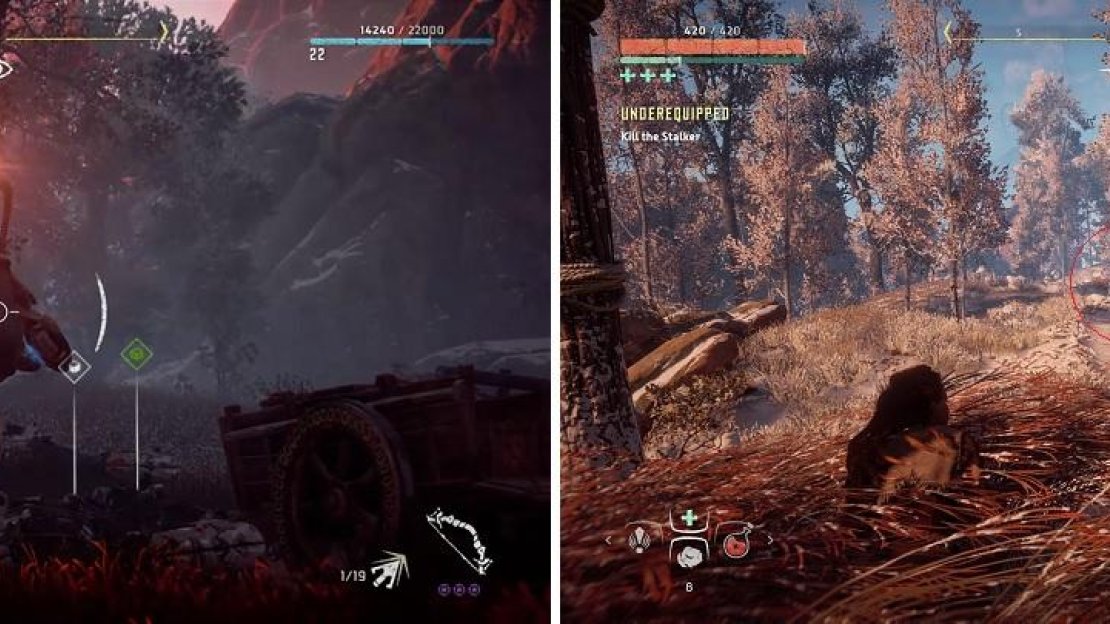 Hitting the Longleg on its sac will cause a tear-based explosion (left). The Stalker is notorious for hiding with its cloak on (right).
