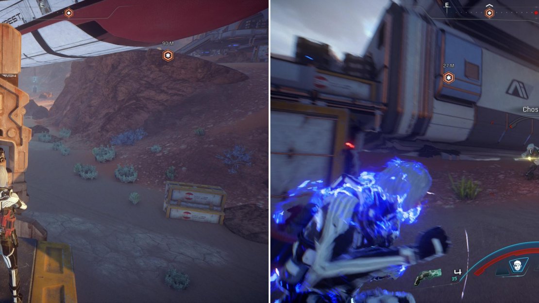 Activate Generators to restore the power (left) then fend off the Kett lured by the activity (right).