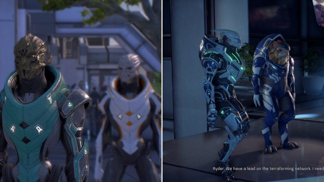 You’ll be warmly welcomed by eager colonists back on the Nexus (left). Be sure to meet with the Nexus leaders and tell them about what you found on Eos (right).