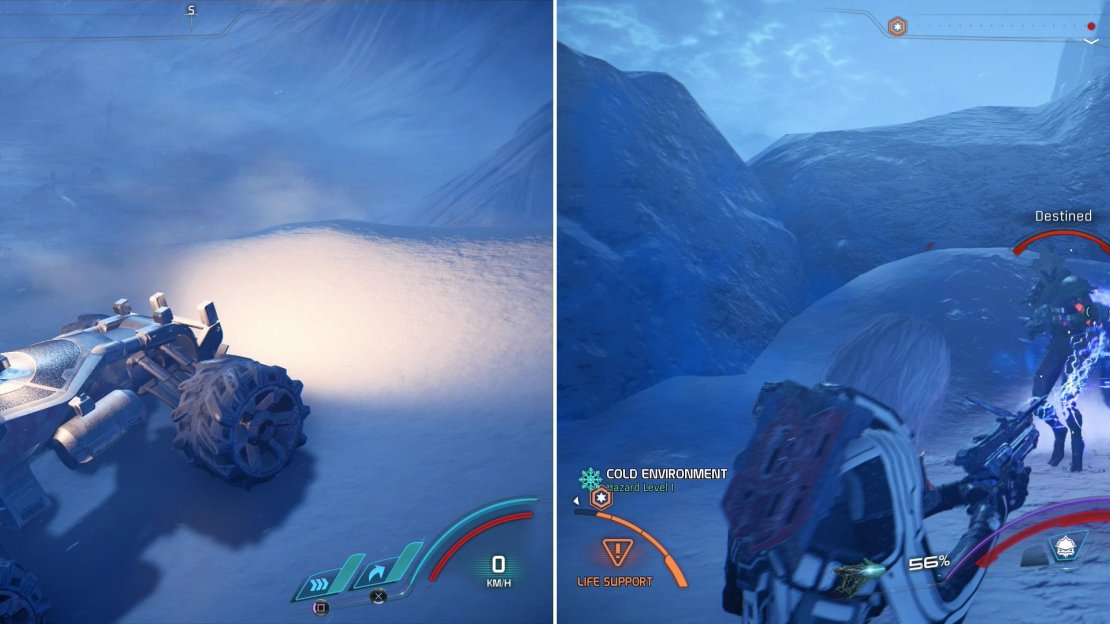 Two rare resources - Element Zero and Platinum - can be found on Voeld (left). You’ll also encounter new Kett here, namely the cloaking Destined (right).
