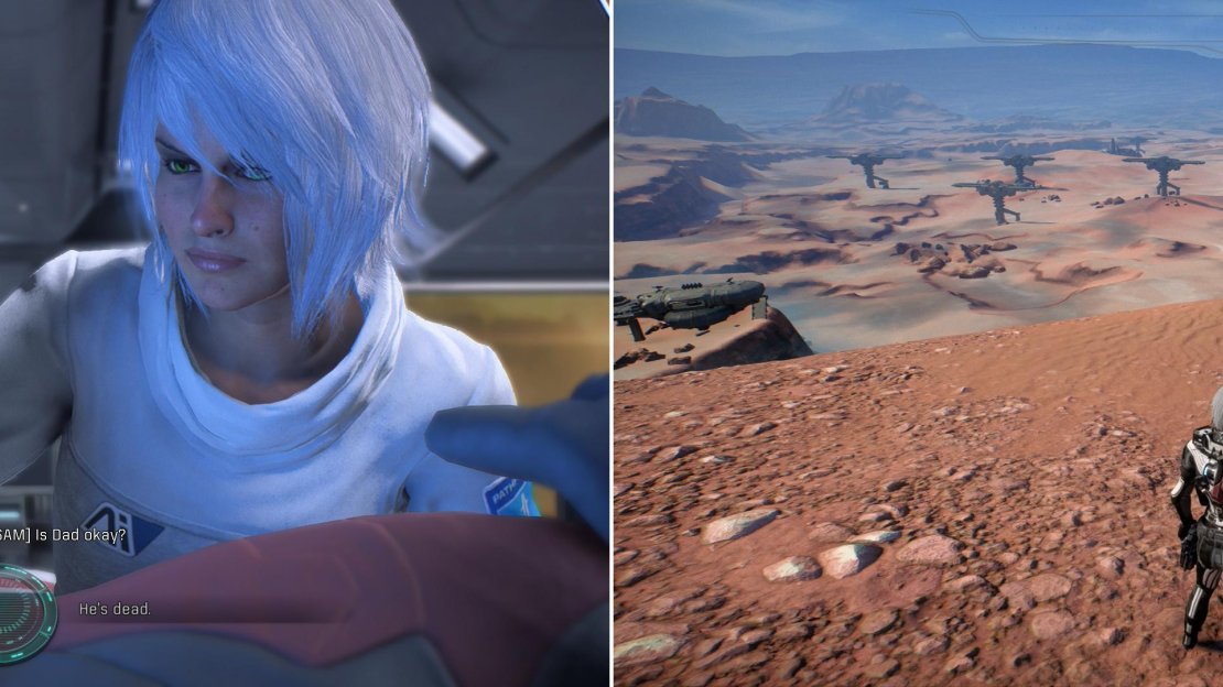 Chat with your sibling on the Hyperion and answer some hard questions (left), then scour Eos for various Memory Triggers (right).