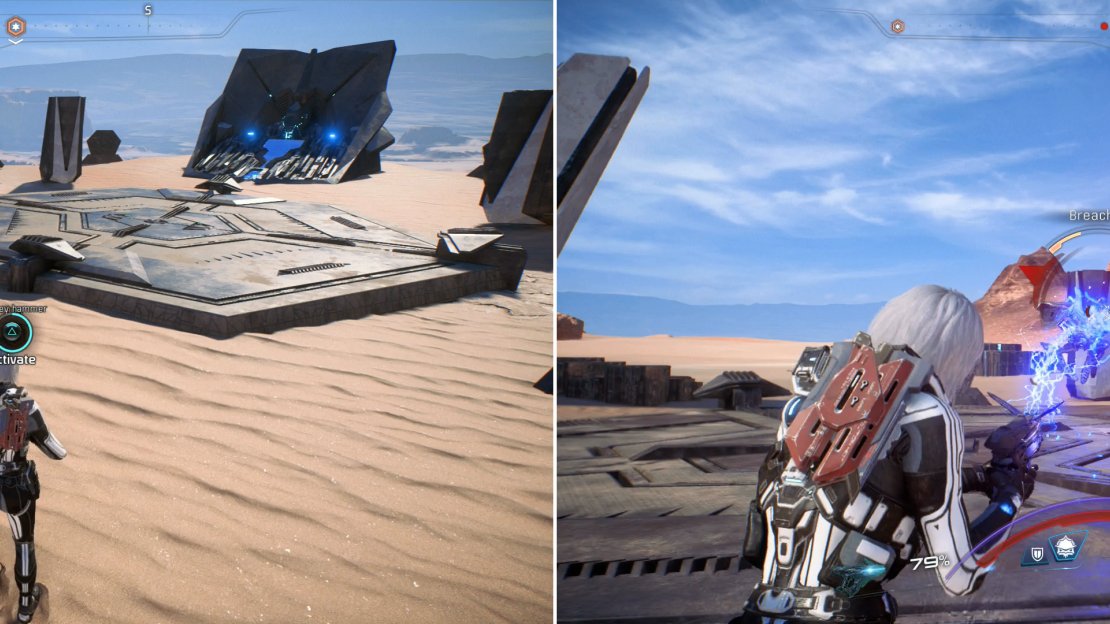 Deploy the Survey Hammer at the first site (left) then dispatch the Remnant that show up (right).