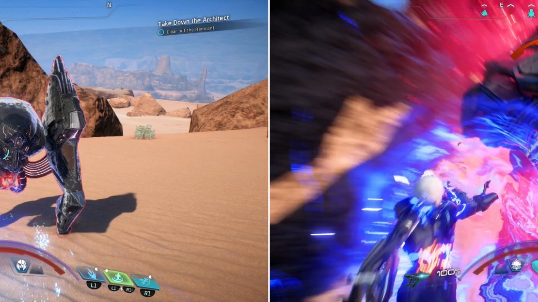 The Architect will regularly summon lesser Remnant you need to dispose of (left). Attack the Architect’s legs when they are exposed (right).
