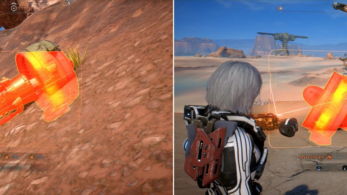 From the hills outside of Site 1 (left) to the Kett-infested Presson Dune (right) there are plenty of crashed drones waiting to be scanned and marked.