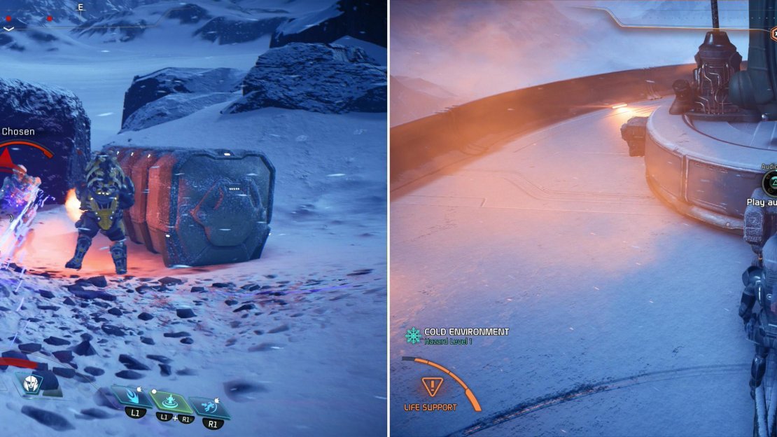 Raid the Kett communications station (left) then search the pacified station to find some informative audio logs (right).