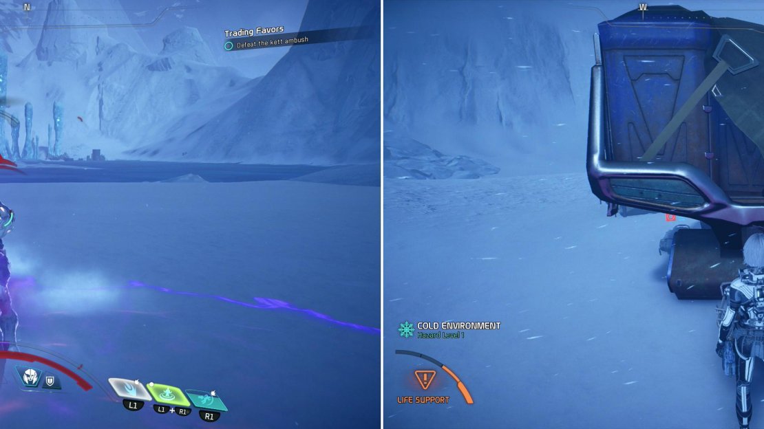 Kill the Kett that ambush you (left) then claim the supplies (right).