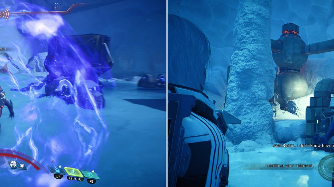 Fight through the Milky Way poachers (left) to confront the mastermind of the operation (left) who reveals the nature of her research and leaves you with a moral quandary (right).