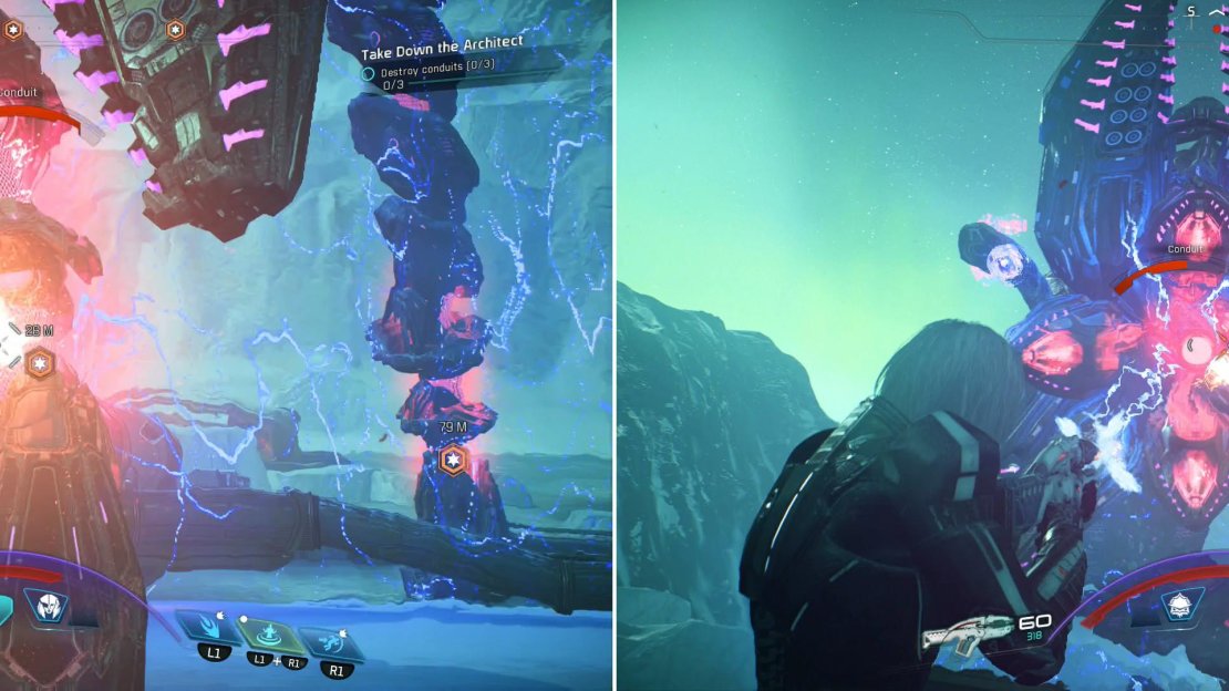 Shoots its leg Conduits (left) until it opens up its head conduit (right).