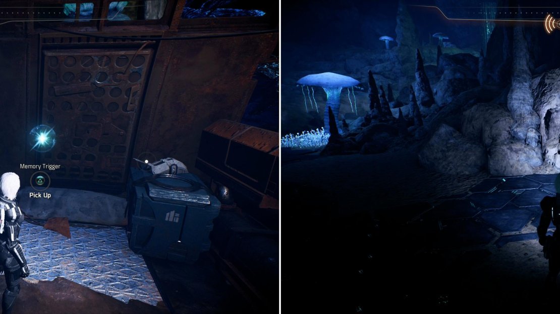 You can find a Memory Trigger in the Turian camp (left) and in the caves Taavos leads you to (right).