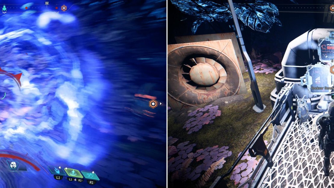 Sack the Roekaar camp (left) then recover their data from the Roekaar Genetic Research Lab (right).