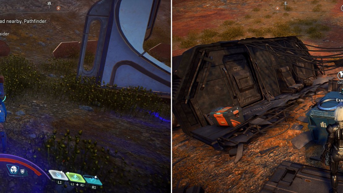 Clear out various outlaw/Outcast/Collective camps (left) and read randomly-spawning Datapads (right).