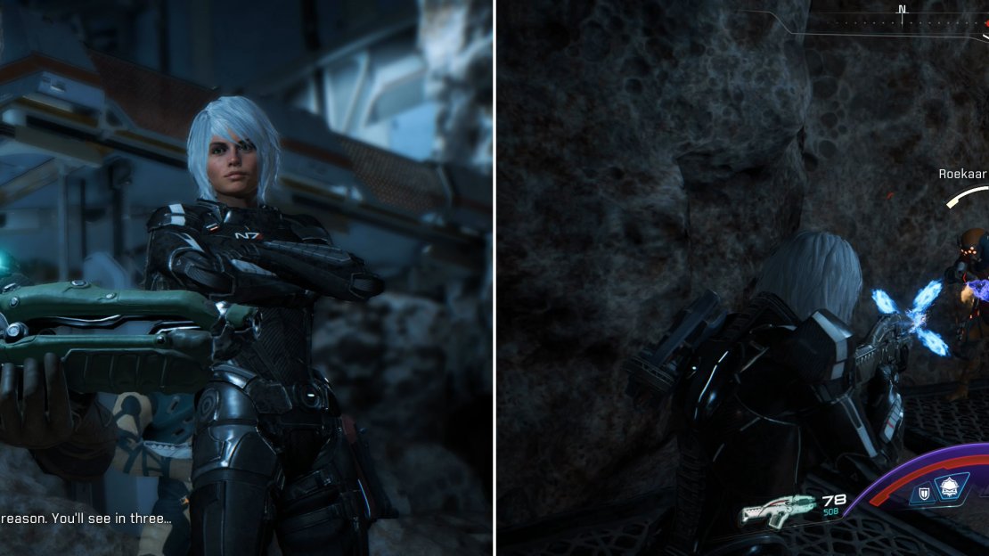 When things look bleak, Reyes will show up to save the day (left), after which put down the Roekaar to elminate a threat to Kadara Port (right).