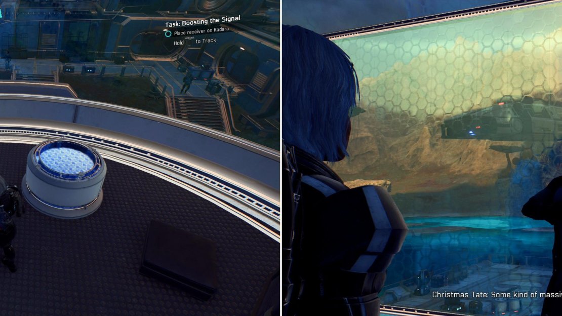 Pick up an Initiative Shuttle Model (left) then talk to Christmas Tate (right), who is concerned about some cultists.