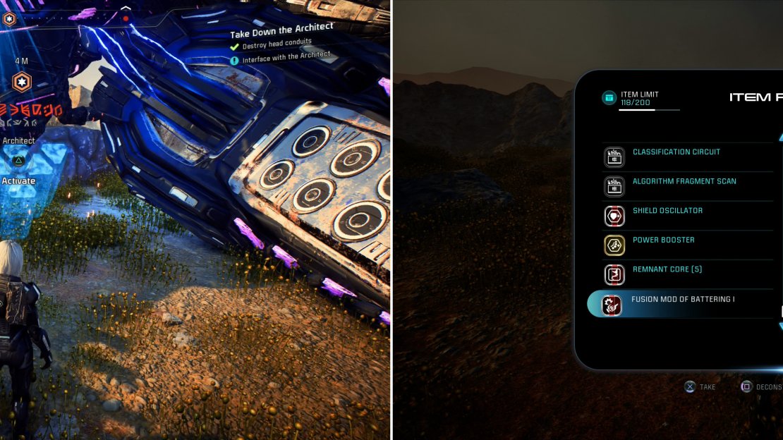 Once the Architect has been shot down, neutralize it (left) then claim the treasure it leaves behind (right).
