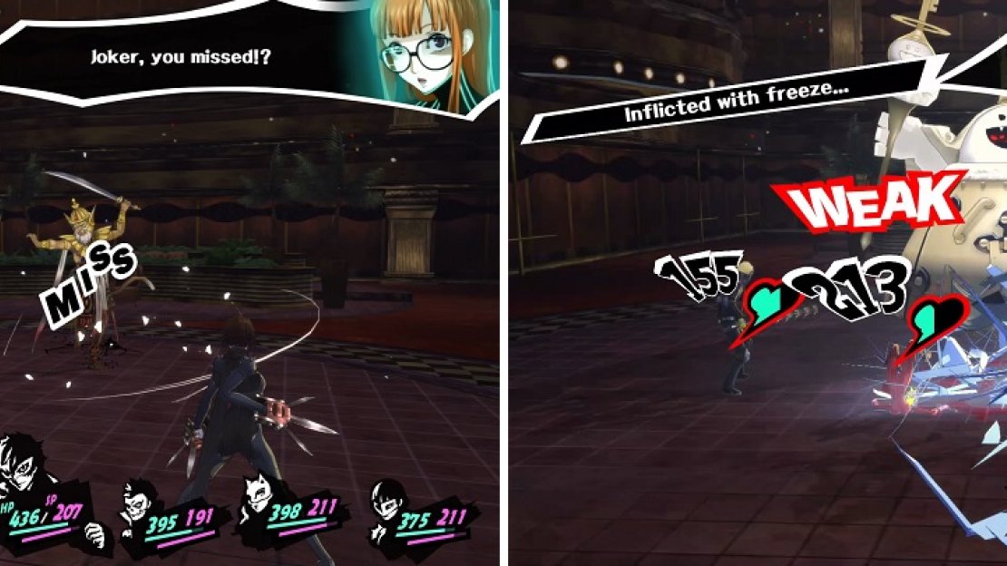 The Hanuman shadows are weak to ice, but they also have Evade Ice (left). King Frost has no weaknesses and can blast your party with Mabufudyne (right).