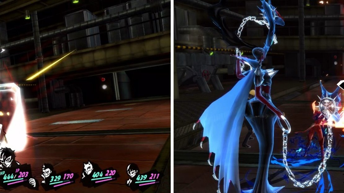 Equip a Persona that nulls physical to get rid of the Traitor’s Tetrakarn (left). When the Traitor uses Desperation, you can do some major damage to them (right).