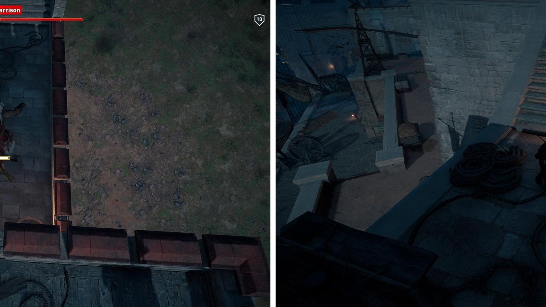 Beware that after you’ve assassinated Gennadios, you will have to finish off the other soldiers (left). Now he’s dead, other, much stronger, Phylakes will hunt you (right).
